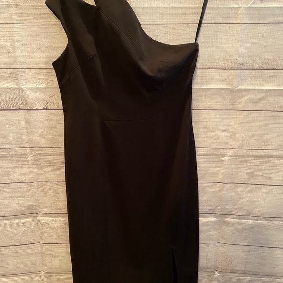 Maggy London Women’s Midi One-Shoulder Little Black Dress with Small Slit - Picture 2 of 3